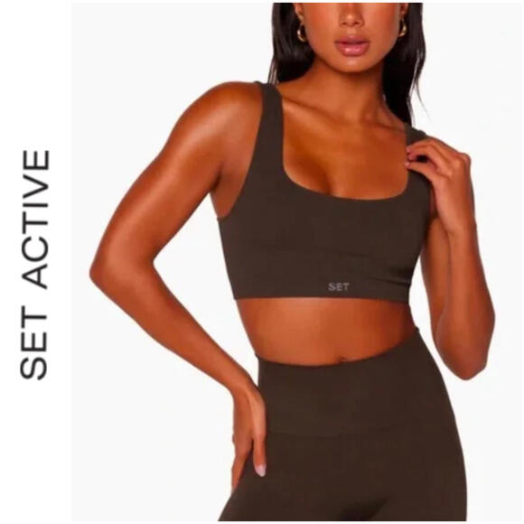 SET ACTIVE Other - EUC! SET ACTIVE | SZ M | Box Cut Sculptflex Sports Bra Athleisure Espresso Brown